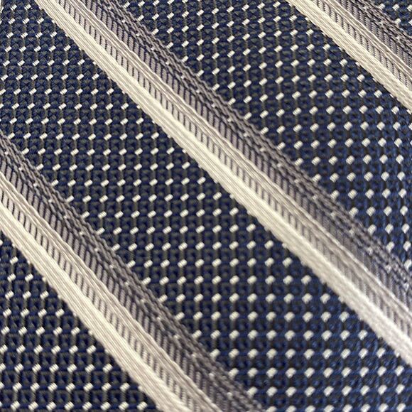 ProntoUomo Mens wearhouse gray silver navy paisley stripe X long 100% silk - Picture 3 of 6